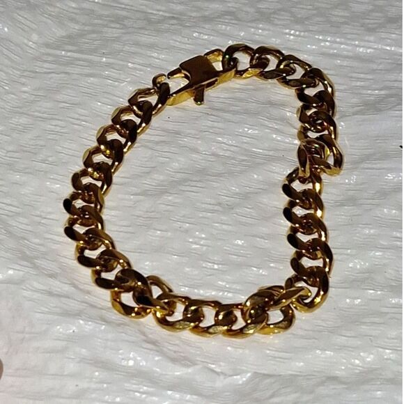 A Gold Tone Stainless Steel Unisex Chain Bracelet Chunky Cuban Link Gift - Picture 6 of 7